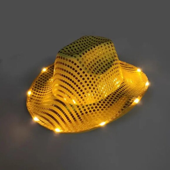 Yellow Sequin Light Up LED Flashing Cowboy Hat with Sequins LEDS,Cowgirl,Western - Picture 1 of 4